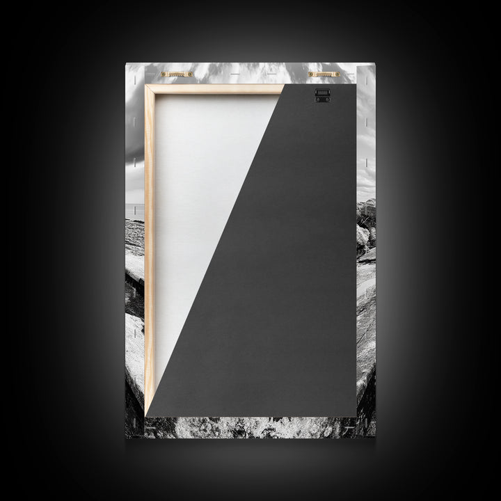 Abandoned Pipe, Coastal Decay, Industrial Remains, Framed Canvas Print, Urban Exploration Art, Gritty Minimalist Decor