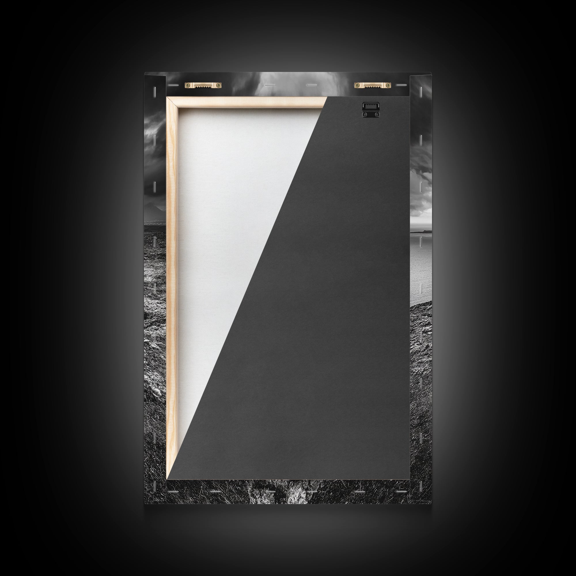 Crater Overlook Coast, Stormy Sky Mountains, Ocean Cliffs, Rugged Wilderness, Canvas Print, Den Wall Art, Moody Black and White Art