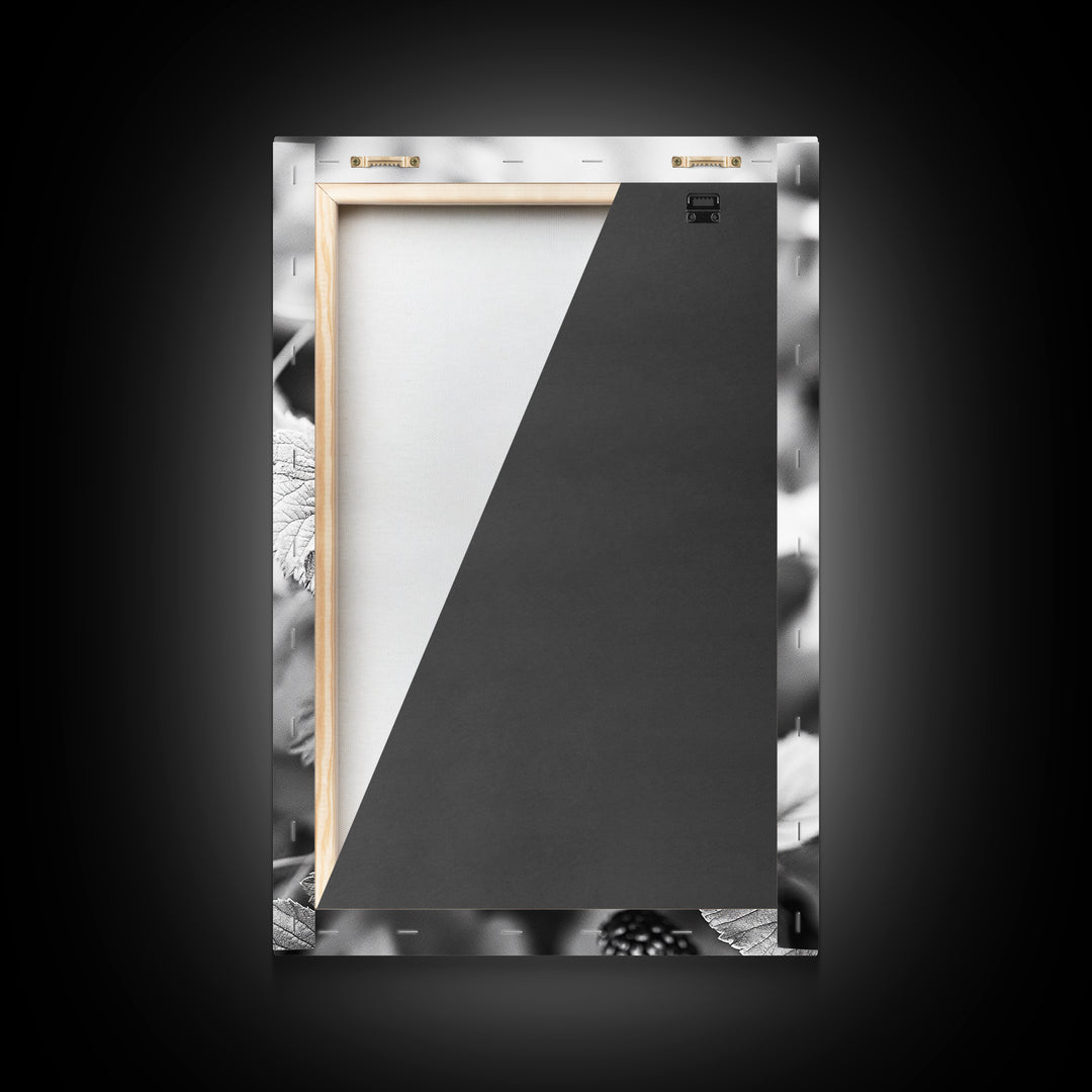 Blackberries in Bloom, Ripe Fruit Closeup, Garden Harvest, Natural Beauty, Framed Canvas Print, Farmhouse Kitchen Art, Fall Decor