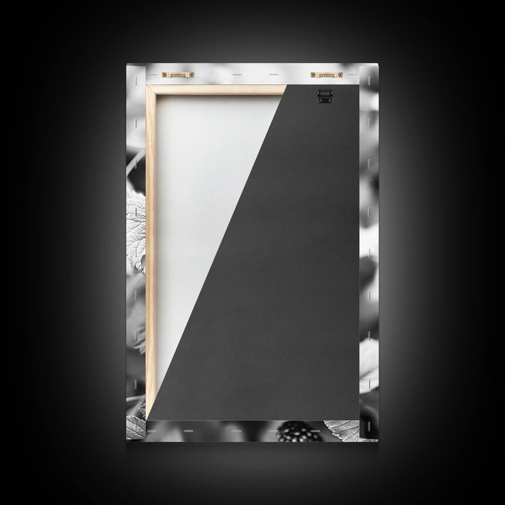 Blackberries in Bloom, Ripe Fruit Closeup, Garden Harvest, Natural Beauty, Framed Canvas Print, Farmhouse Kitchen Art, Fall Decor