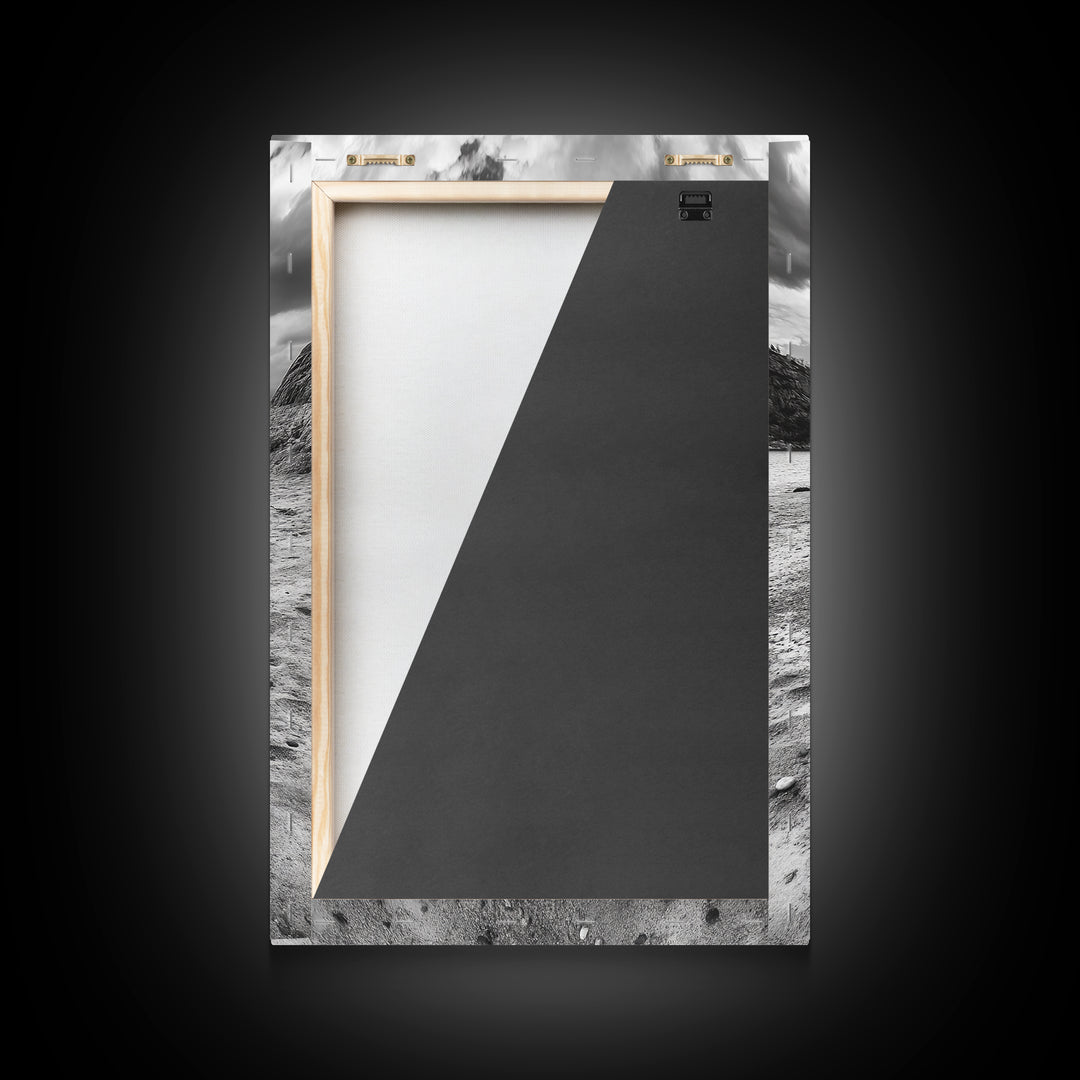 Canoe, Shoreline, Dramatic, Sky - canoe landscape Canvas Print, rustic wall art, entryway decor, nature photography, monochrome mountain