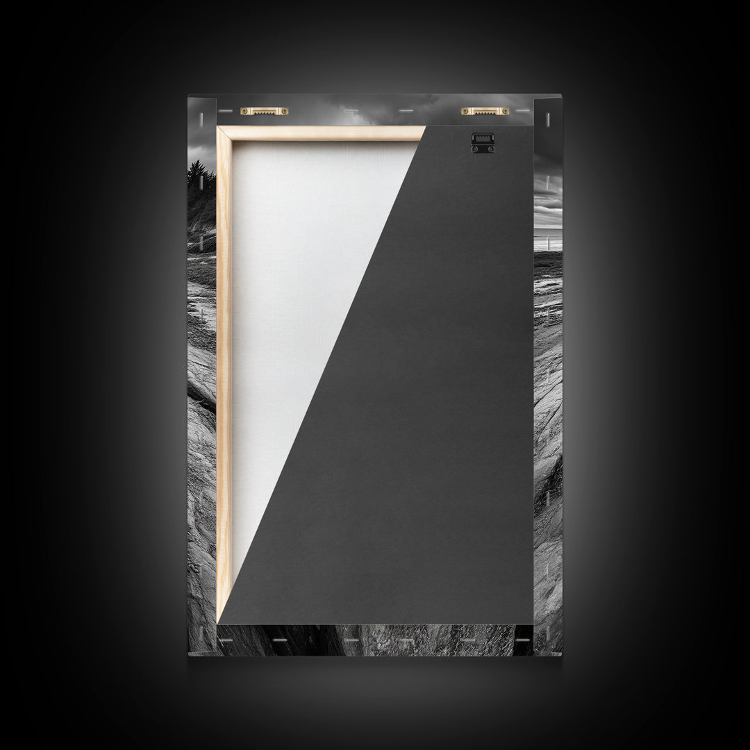 Coastal Rock Divide, Nature Pathway, Moody Beach Print, Living Room Decor, Framed Canvas Print, Minimalist Earthy Wall Art, Den Decor