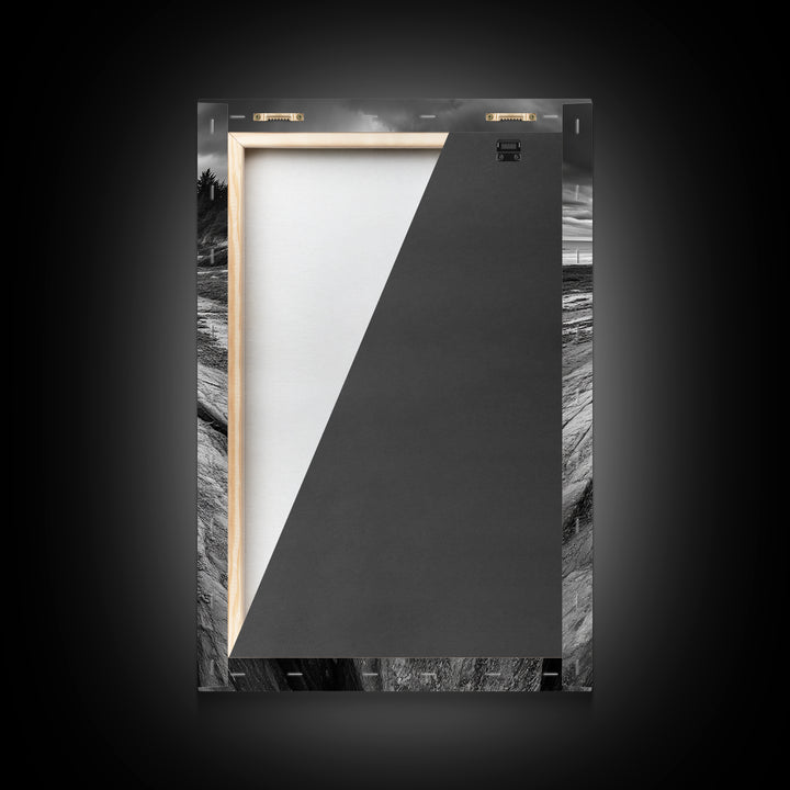 Coastal Rock Divide, Nature Pathway, Moody Beach Print, Living Room Decor, Framed Canvas Print, Minimalist Earthy Wall Art, Den Decor