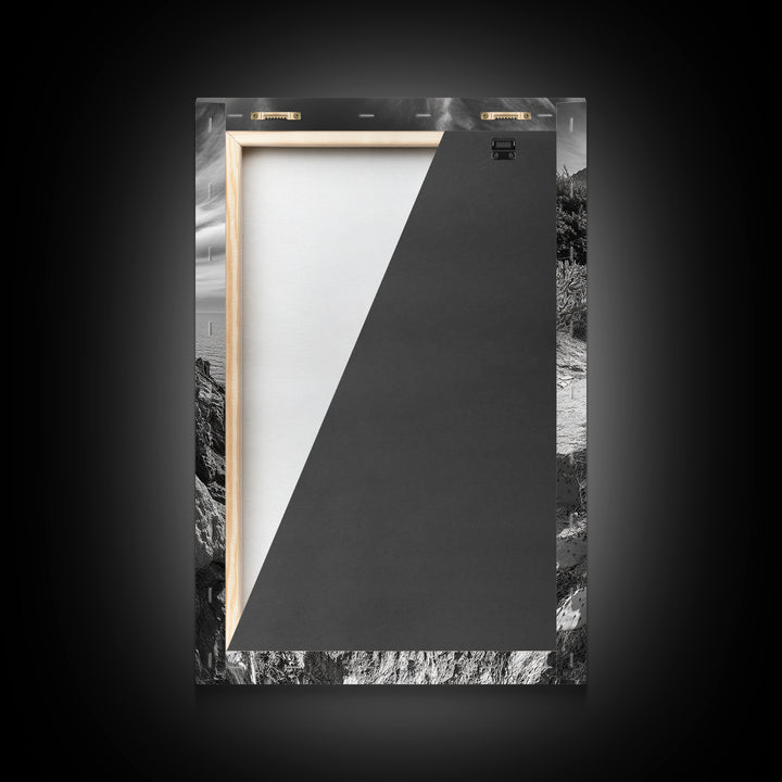 Cliffside Villa, Mediterranean Home, Desert Garden, Rustic Landscape Print, Framed Canvas Print, Modern Boho Living Room Art