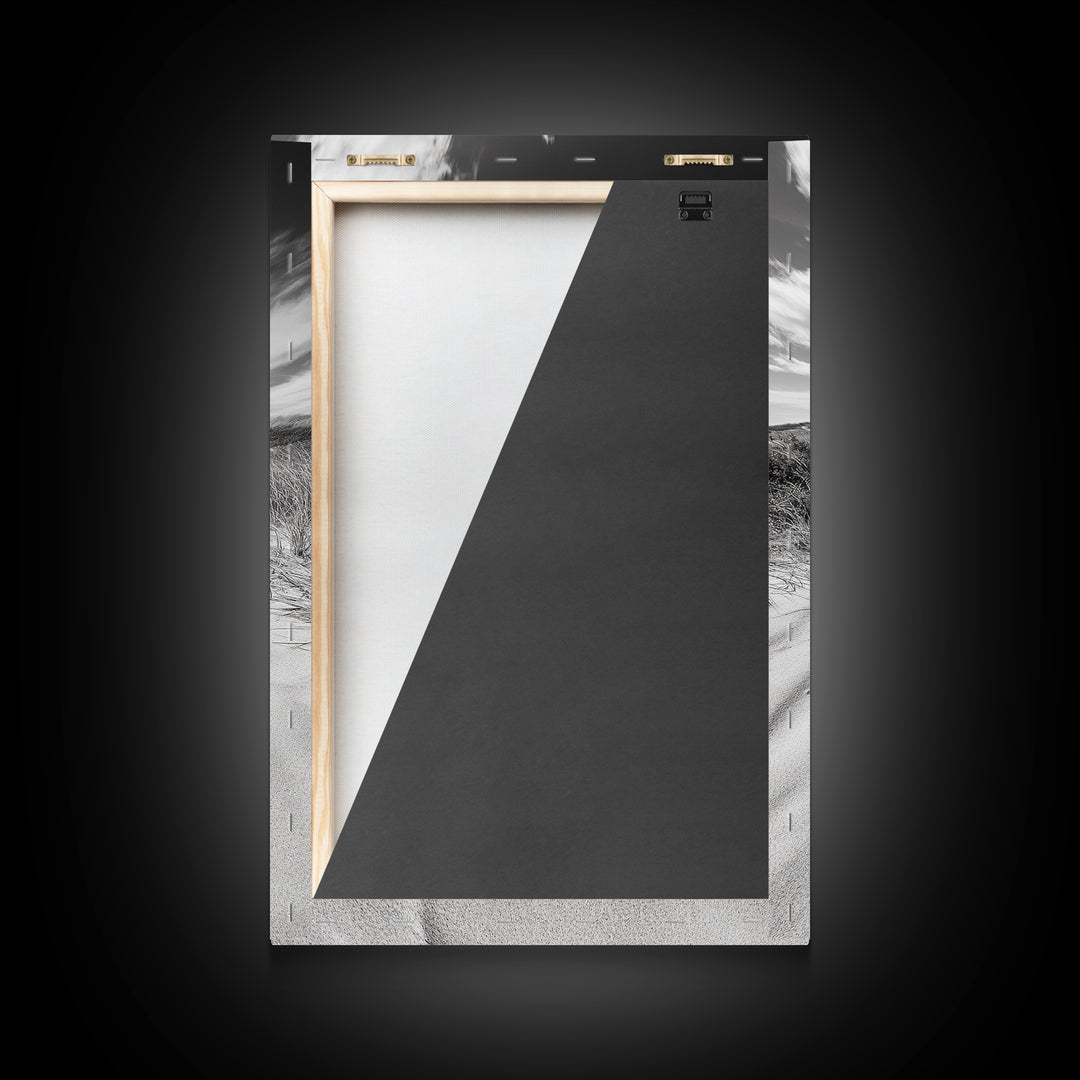 Desert Footprints Path, Dune Art, Wanderlust Vibes, Monochrome Landscape, Framed Canvas Print, Bedroom Wall Decor, Minimalist Travel