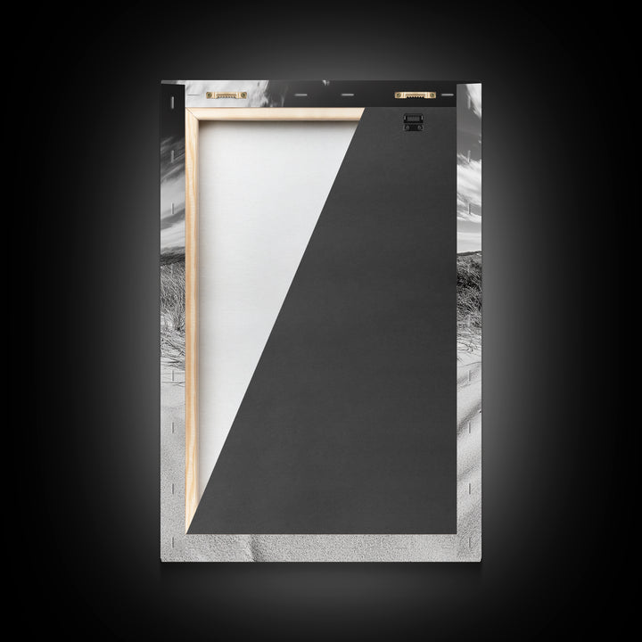 Desert Footprints Path, Dune Art, Wanderlust Vibes, Monochrome Landscape, Framed Canvas Print, Bedroom Wall Decor, Minimalist Travel