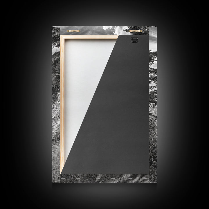 Coastal Cliff, Ocean View, Rocky Shoreline, Framed Canvas Print, Black and White Art, Coastal Living Wall Decor, Nature Landscape Art