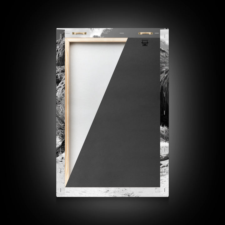 Desert Oasis, Palm Trees, Canyon Trail, Framed Canvas Print, Nature Photography Art, Warm Boho Wall Decor, Rustic Entryway Accent