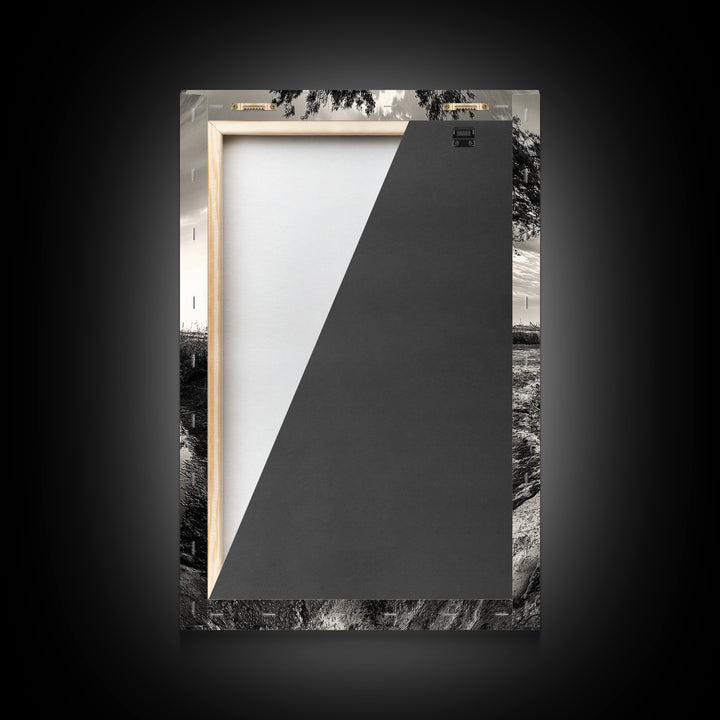 Tree Reflection, Still Water, Peaceful Nature, Framed Canvas Print, Tranquil Wall Art, Rustic Bedroom Decor, Black and White Photography