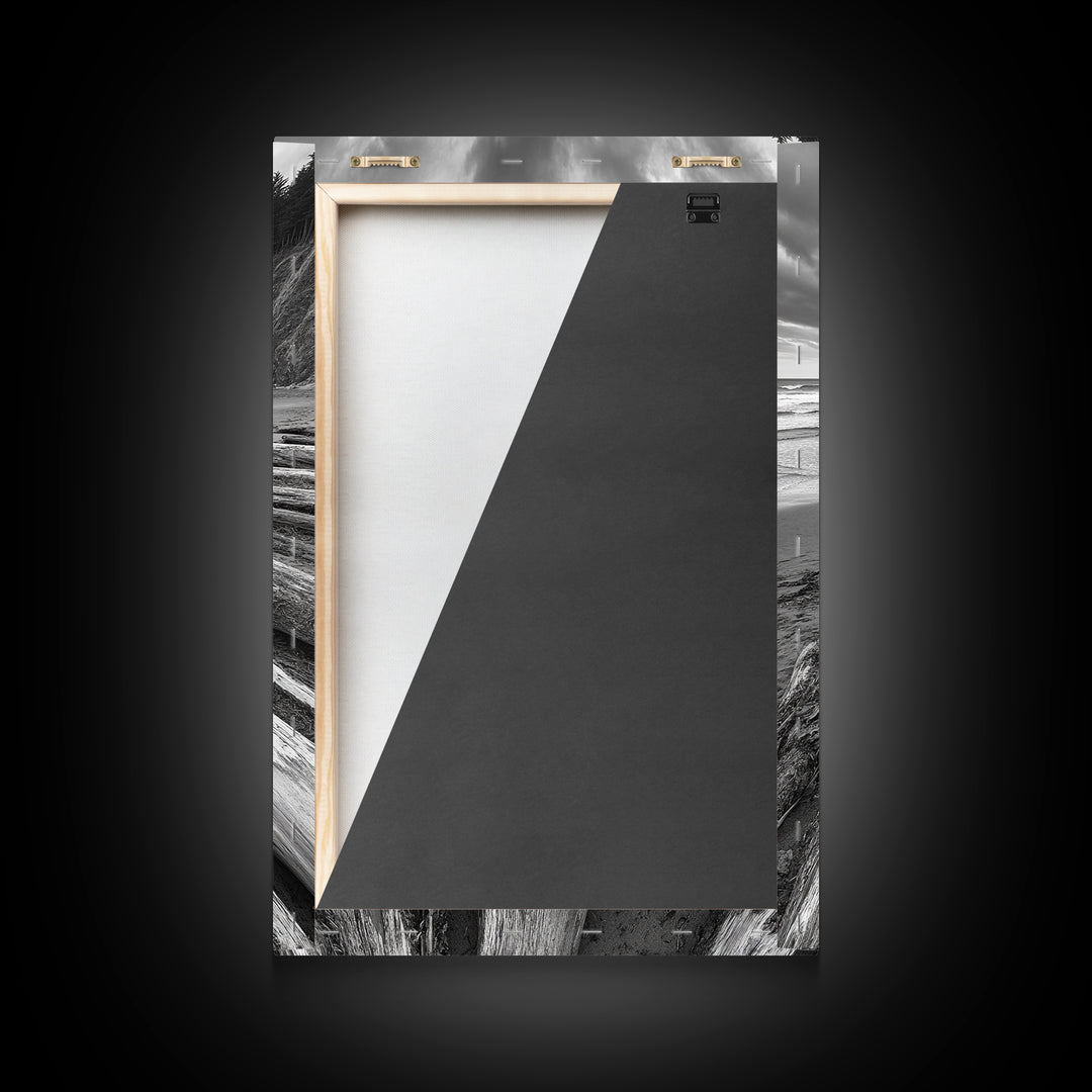 Driftwood Beach, Coastal Logs, Wild Shore, Canvas Print, Rustic Ocean Wall Art, Cabin Bathroom Decor, Nature Inspired Photography