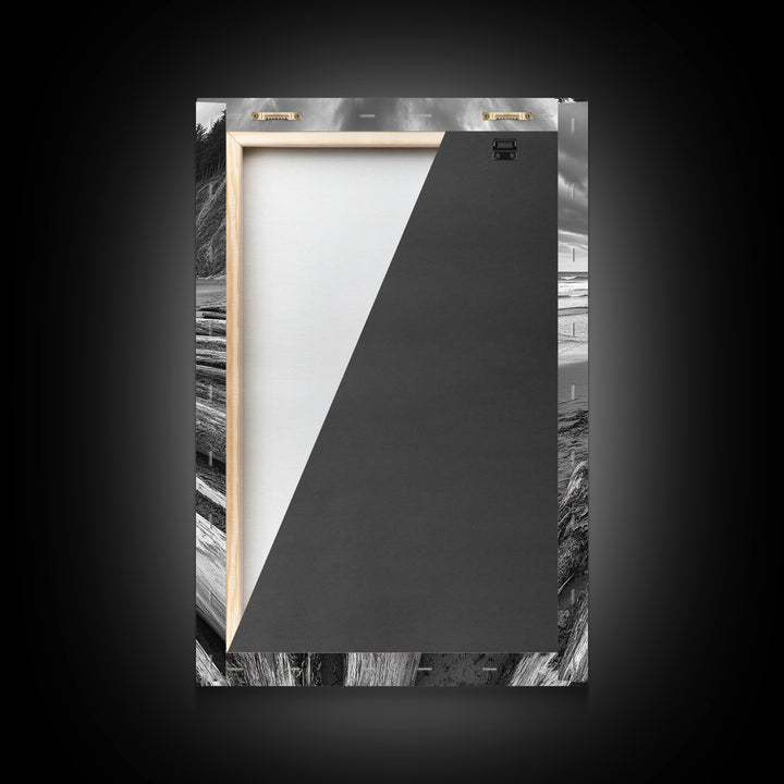 Driftwood Beach, Coastal Logs, Wild Shore, Canvas Print, Rustic Ocean Wall Art, Cabin Bathroom Decor, Nature Inspired Photography