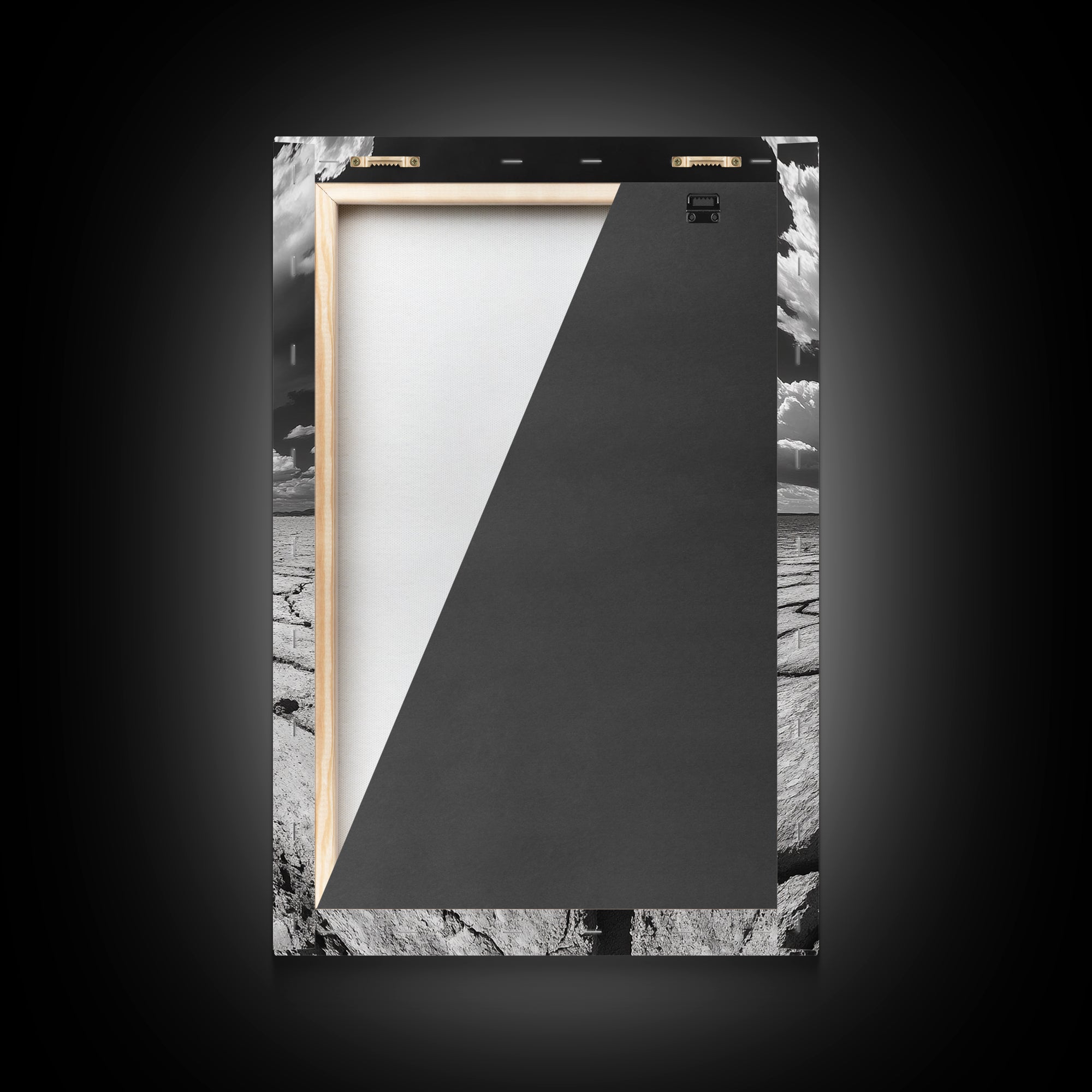 Cracked Earth, Storm Sky, Desert View, Framed Canvas Print, Dramatic Landscape Art, Modern Living Room Decor, Moody Minimalist Wall Art