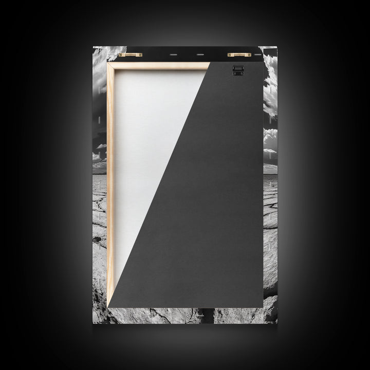 Cracked Earth, Storm Sky, Desert View, Framed Canvas Print, Dramatic Landscape Art, Modern Living Room Decor, Moody Minimalist Wall Art