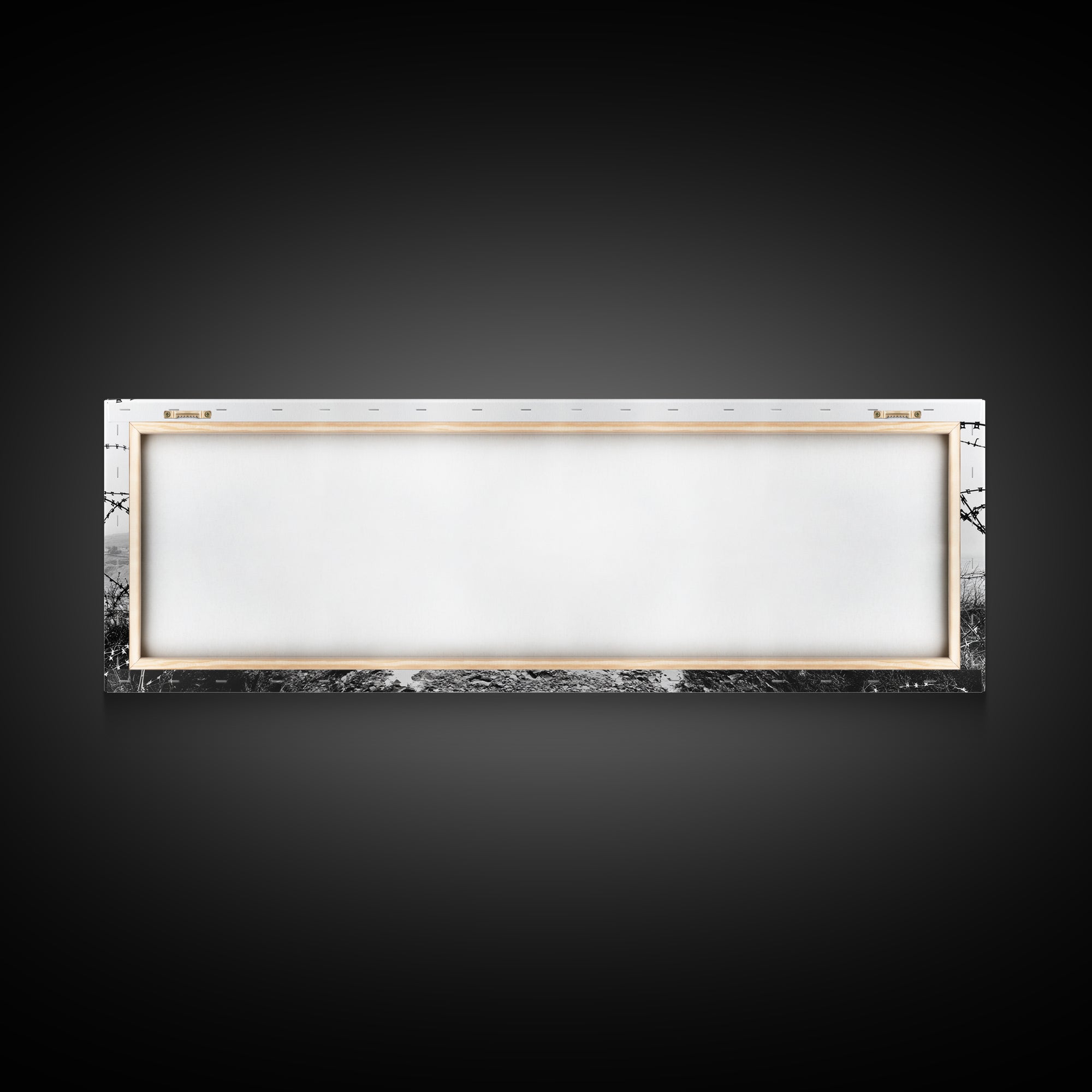 Barbed Coast, Foggy Beach, War Fence, Ocean Boundary, Framed Canvas Print, Industrial Wall Art, Living Room Decor, Black and White Art