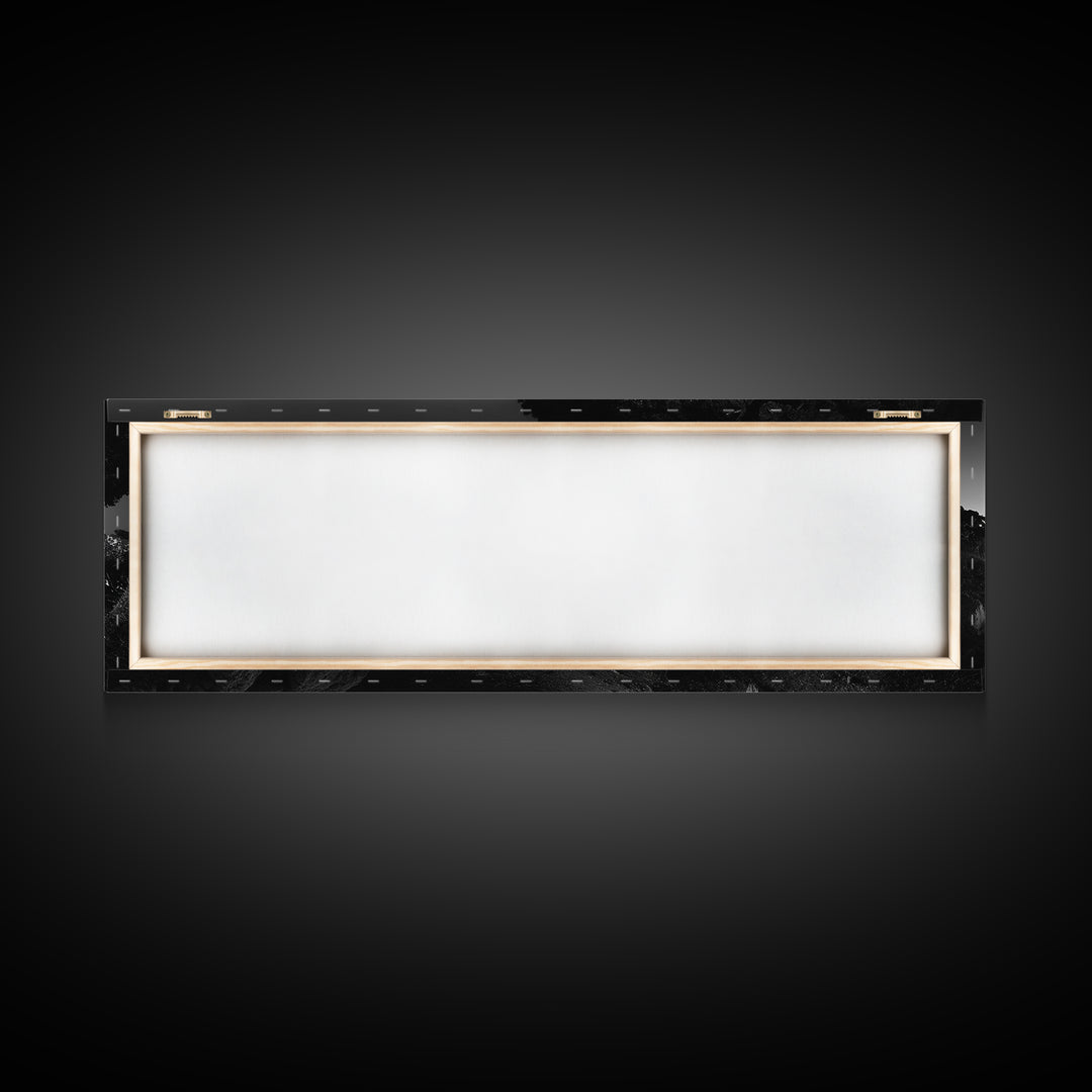 Coastal Night, Tree Silhouette, City Horizon, Framed Canvas Print, Moody Landscape Art, Modern Living Room Wall Decor