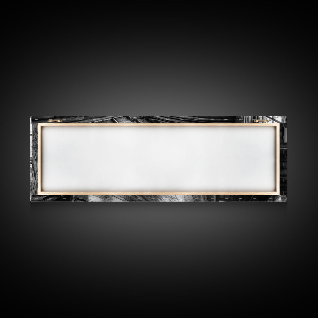 Rustic Cabin, Cozy Interior, Nature Retreat, Framed Canvas Print, Living Room Wall Art, Black and White Photography, Lodge Decor