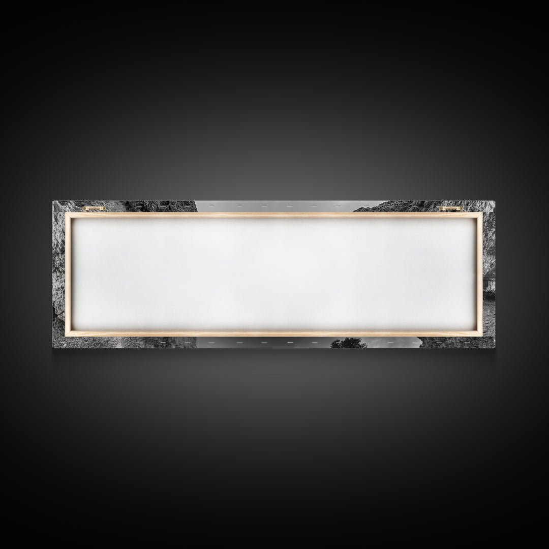 Coastal Cave, Reflection Landscape, Nature Calm, Framed Canvas Print, minimalist ocean wall decor, tranquil tree photography, zen entryway art