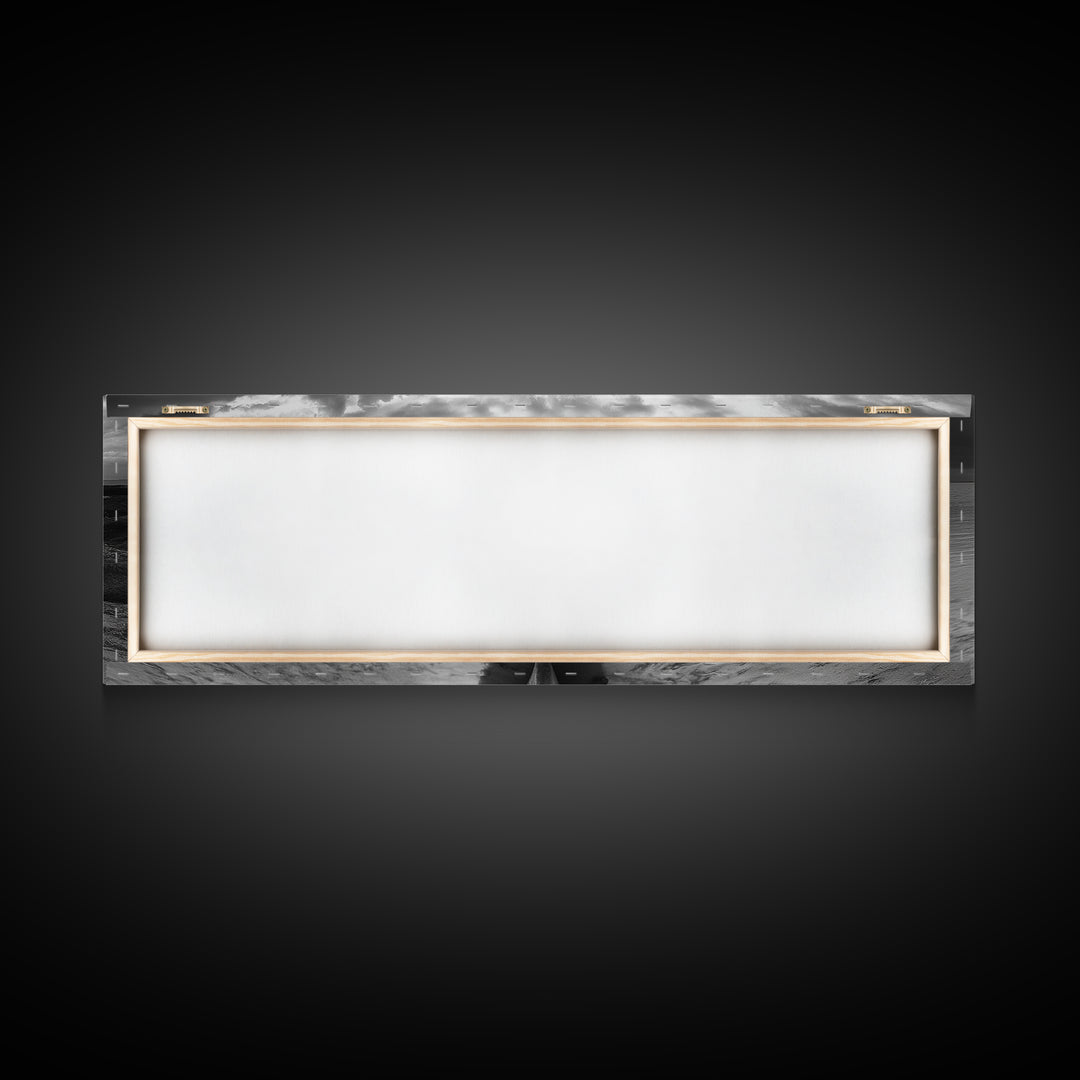 Canoe at Shore, Calm Waters, Peaceful Escape, Framed Canvas Print, Adventure art, Lakehouse decor, Hallway wall piece, Monochrome nature