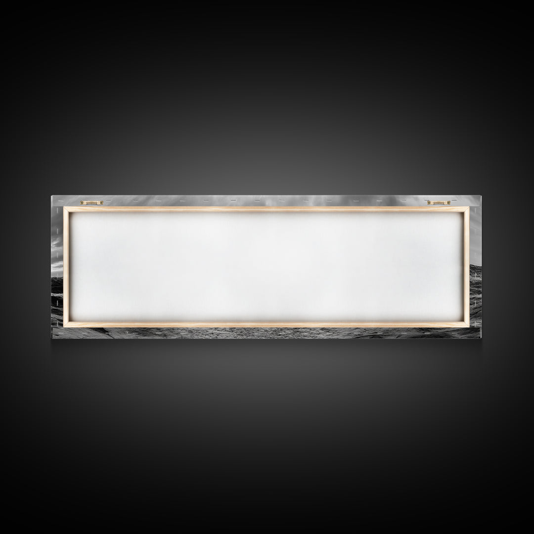 Rock Arch Landscape, Desert Formations, Dramatic Sky, Framed Canvas Print, Living Room Wall Art, Nature Inspired Decor, Monochrome Vibe