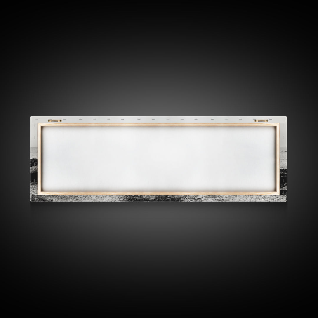 Coastal Boat, Ocean Horizon, Solitude Scene, Black and White Seascape, Canvas Print, Modern Bathroom Wall Art, Minimalist Decor