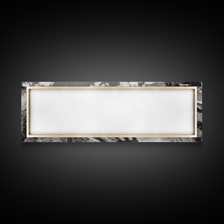 Coastal Fence Path, Island View, Ocean Trail, Framed Canvas Print, Bright Scenic Art, Living Room Decor, Seaside Landscape Vibe