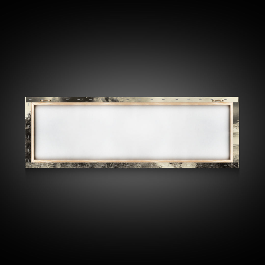 Country Road, Marshland Meadow, Lone Tree Landscape, Framed Canvas Print, Rustic Fall Wall Art, Entryway Decor, Neutral Nature Style