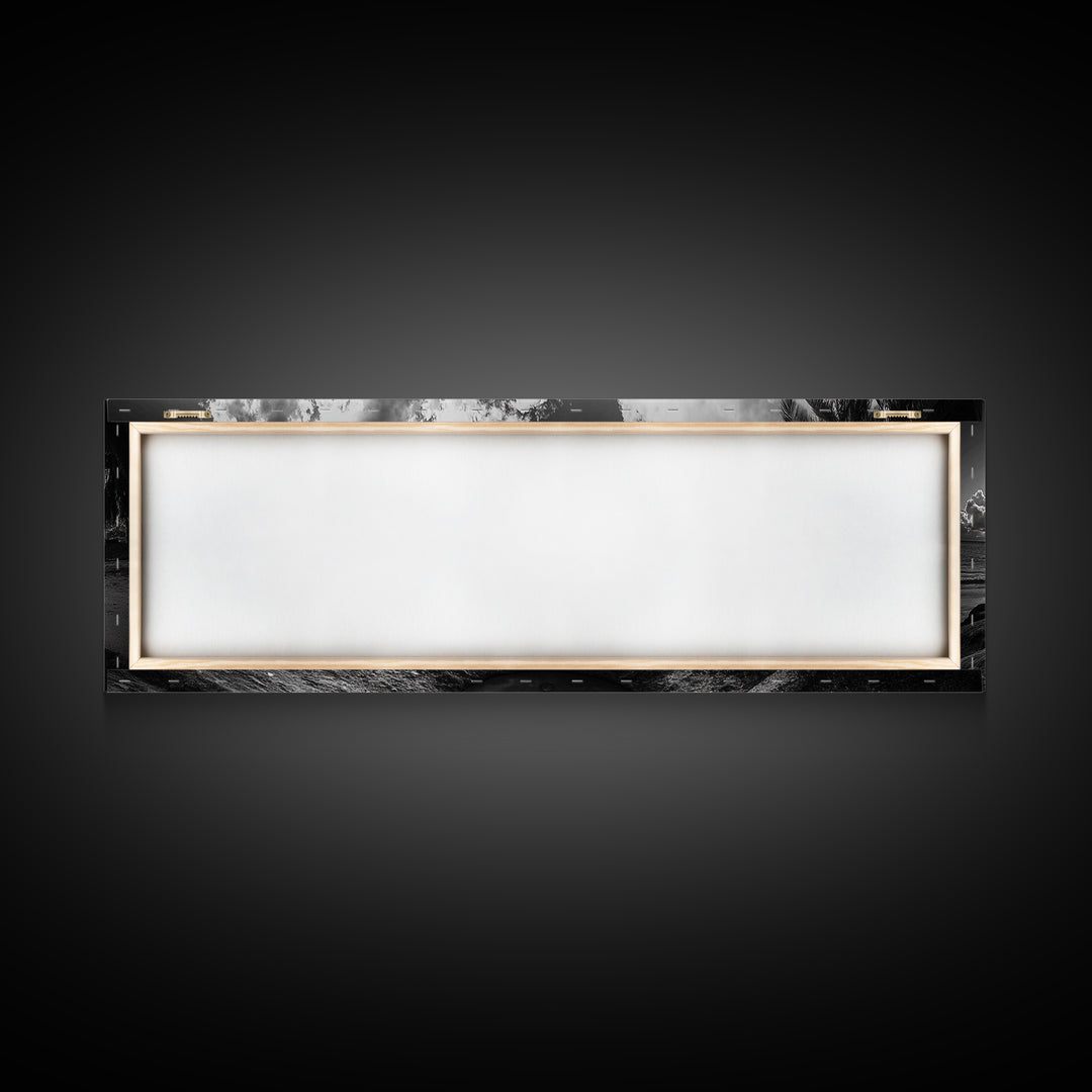 Compass Rose, Ocean Horizon, Palm Trees, Canvas Print, Nautical Beach Art, Boho Living Room Wall Art, Black and White Coastal Decor