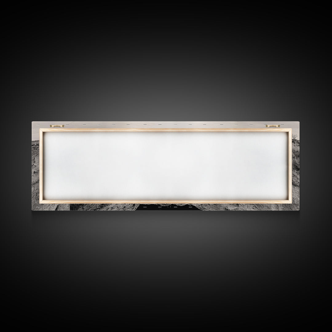 Desert Pool, Reflected Sky, Rugged Terrain, Monochrome Minimalism, Framed Canvas Print, Earthy Wall Art, Neutral Bedroom Decor