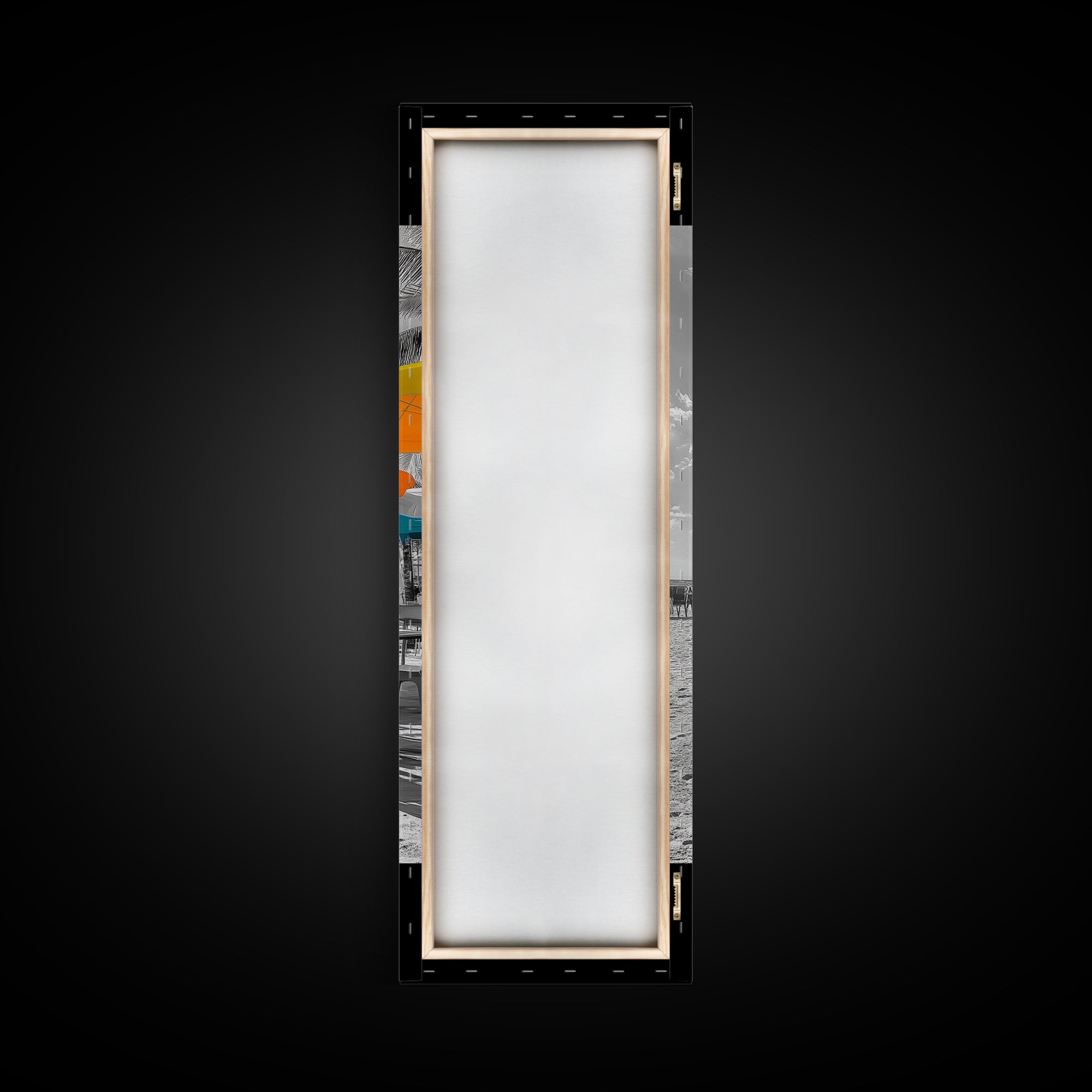 Beach Umbrellas, Seaside Dining, Summer Vibes, Framed Canvas Print, Tropical Kitchen Wall Art, Bright Coastal Decor, Boho Summer Style