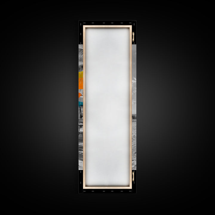 Beach Umbrellas, Seaside Dining, Summer Vibes, Framed Canvas Print, Tropical Kitchen Wall Art, Bright Coastal Decor, Boho Summer Style