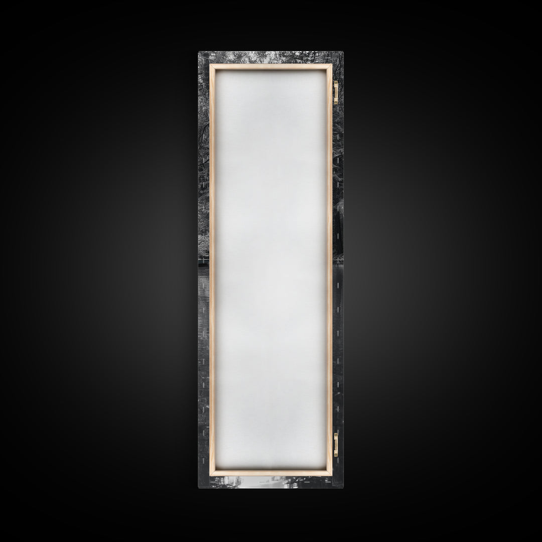 Cabin Reflection, Lake House Art, Cozy Forest Home, Canvas Print, Winter Wall Decor, Rustic Bedroom Artwork, Cabin Lover Gift