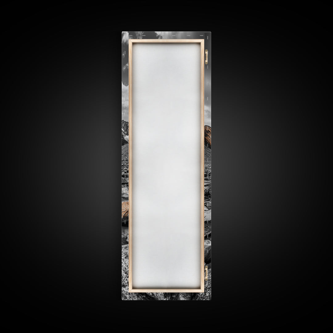 Rocky Peak, Wilderness Art, Orange Accent, Moody Landscape, Framed Canvas Print, Office Decor, Fall Mountainscape Photography