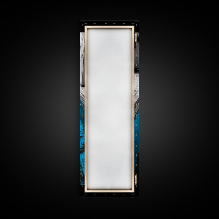 Abandoned Pool, Urban Texture, Gritty Vibes, Blue Contrast, Framed Canvas Print, Industrial Wall Art, Moody Bathroom or Loft Decor