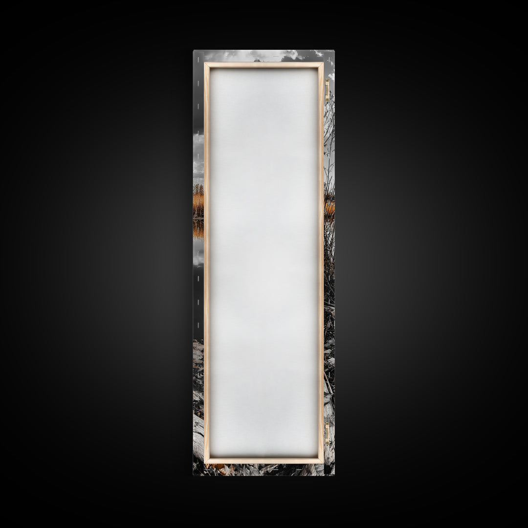 Autumn River, Nature Scene, Golden Reeds, Rustic Beauty, Framed Canvas Print, Fall Decor, Cabin Wall Art, Nature Lover Gift, Country Home