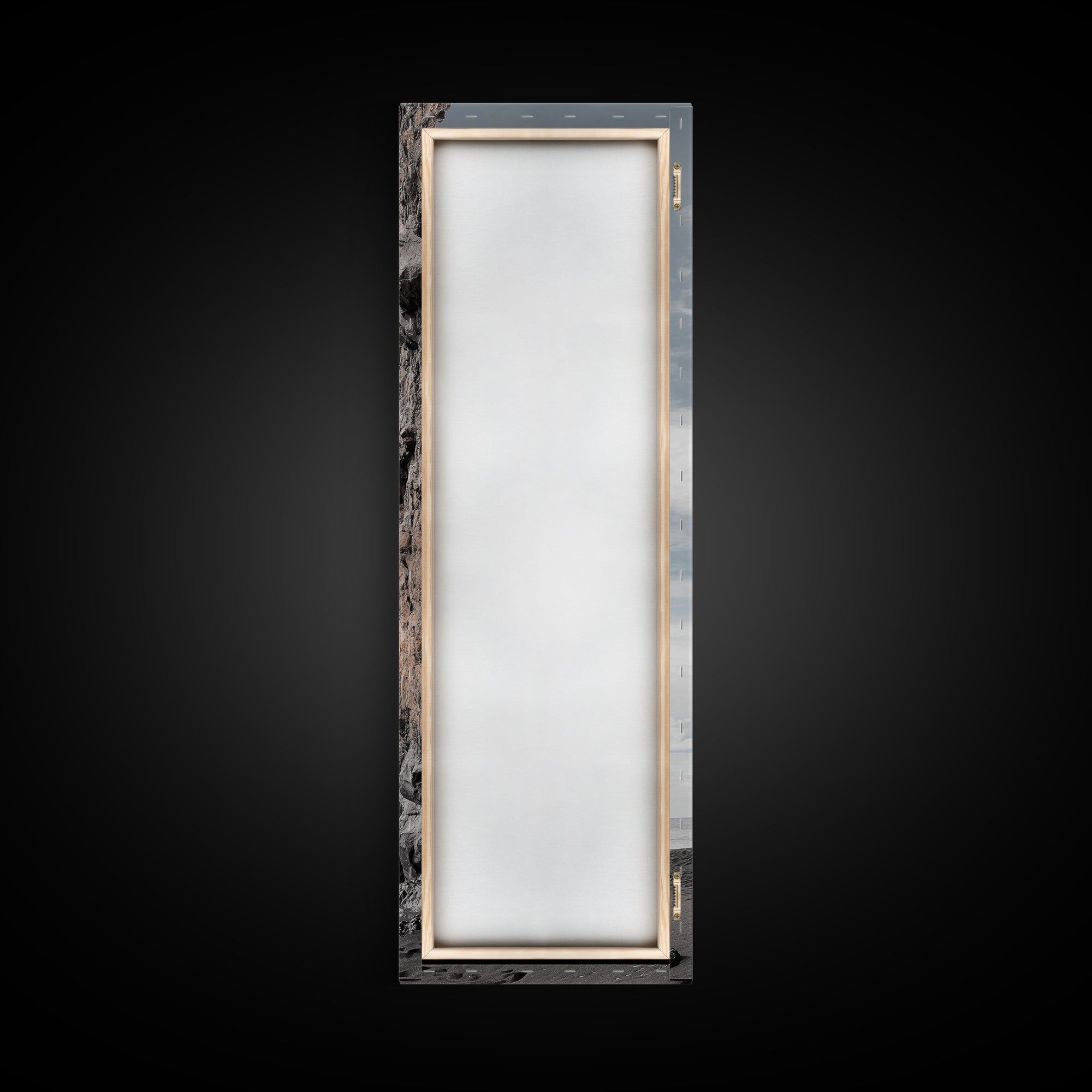 Cliff Wall, Ocean View, Lone Hiker, Rugged Coast, Framed Canvas Print, Adventure Art, Minimalist Decor, Office Wall Art, Modern Nature