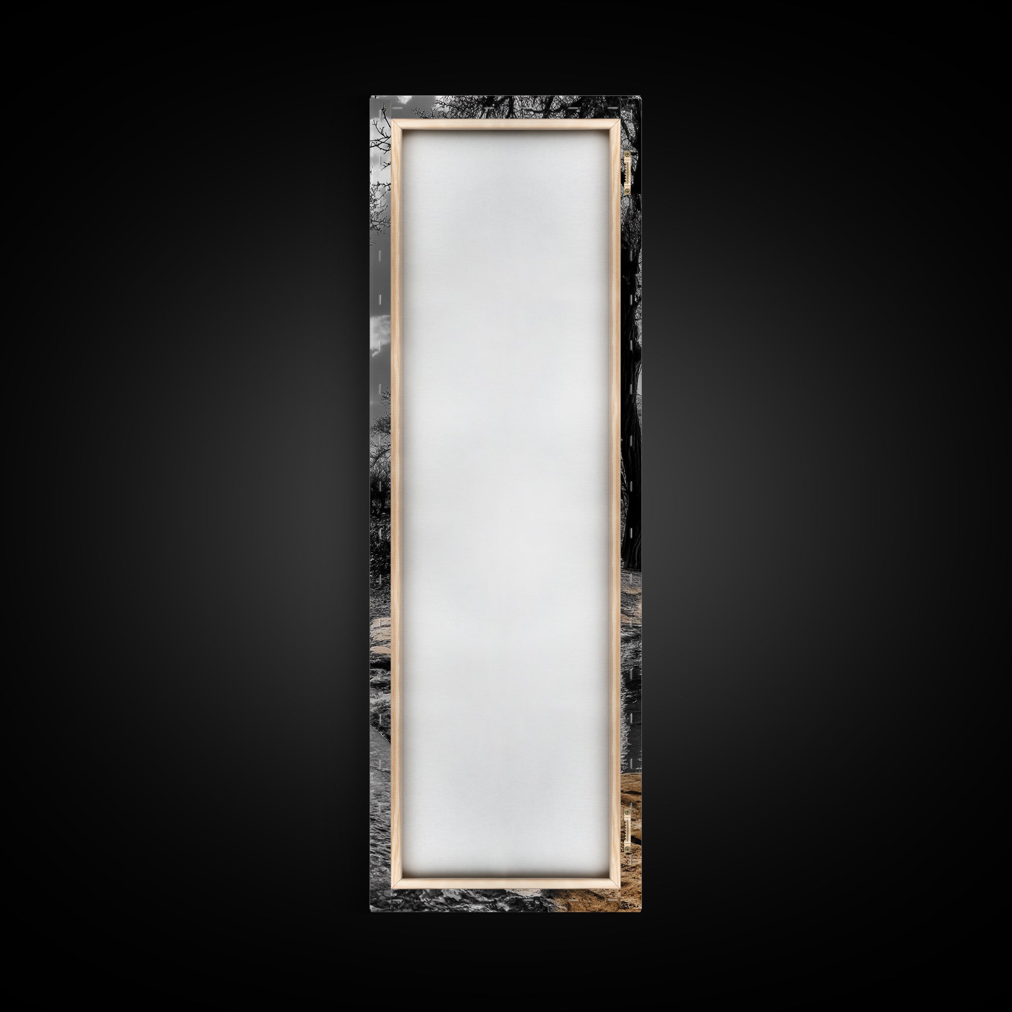 Desert Creek, Rocky Stream, Black and White Nature, Framed Canvas Print, Minimalist Southwest Art, Bedroom Decor, Monochrome Landscape