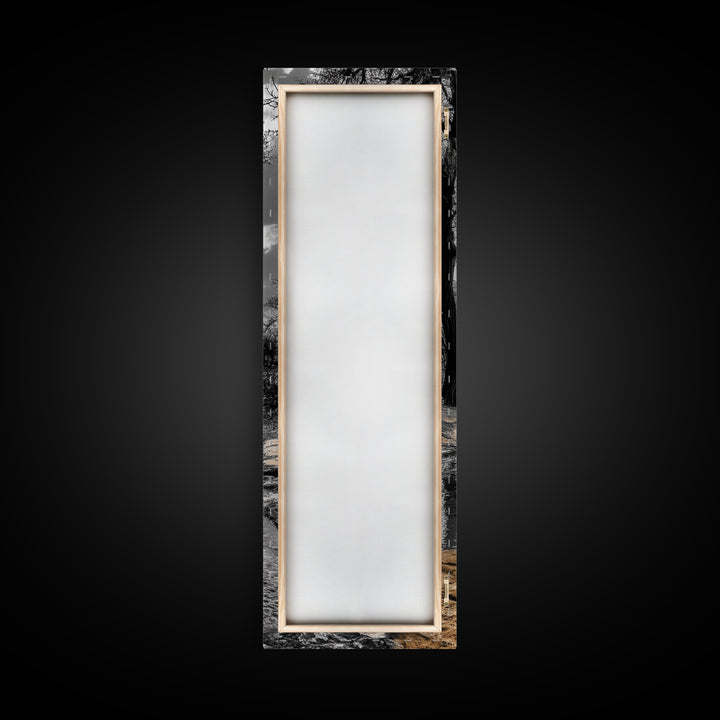 Desert Creek, Rocky Stream, Black and White Nature, Framed Canvas Print, Minimalist Southwest Art, Bedroom Decor, Monochrome Landscape