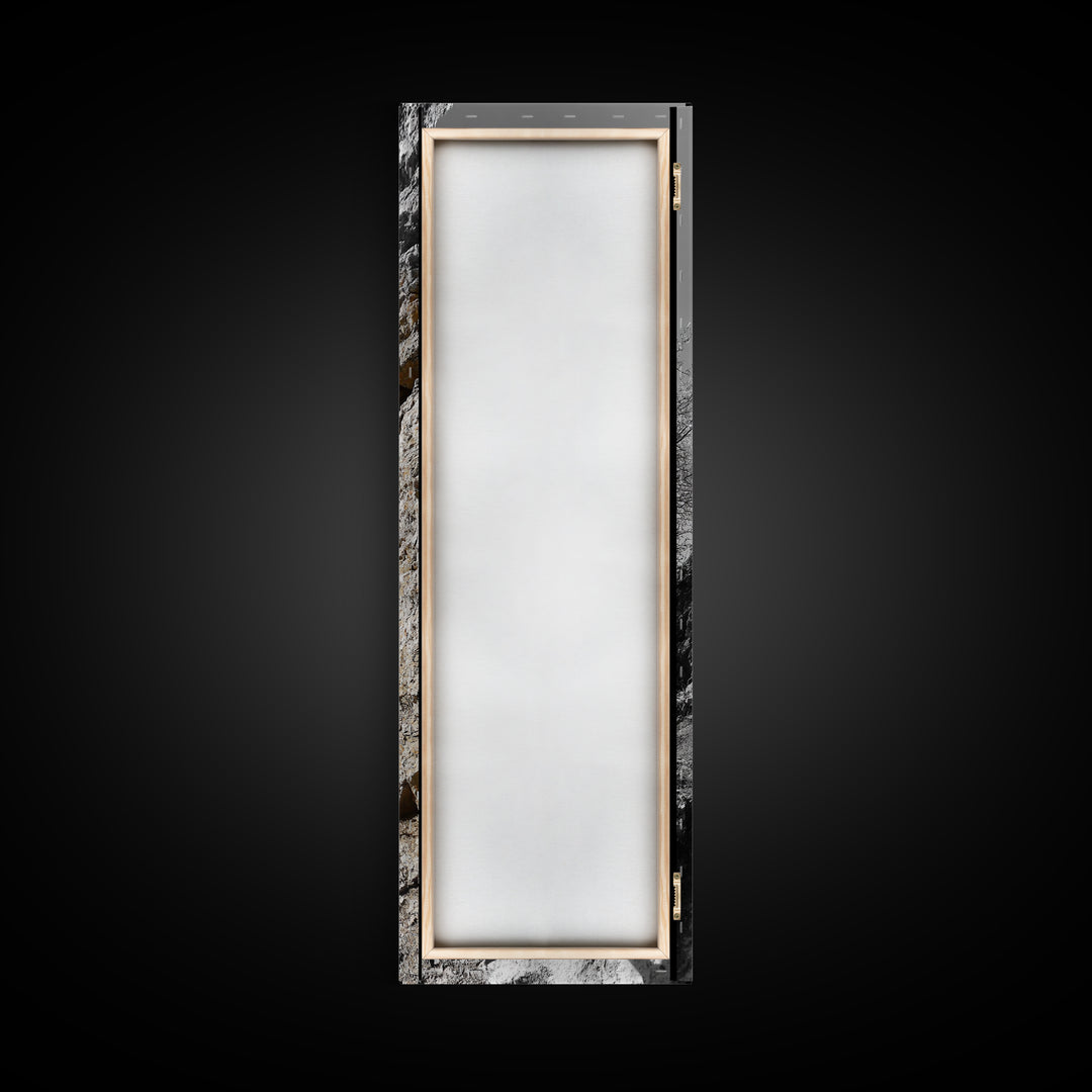 Cliff Pathway Art, Nature Trail Scene, Monochrome Rustic Landscape, Framed Canvas Print, Mountain Cabin Entryway Wall Decor