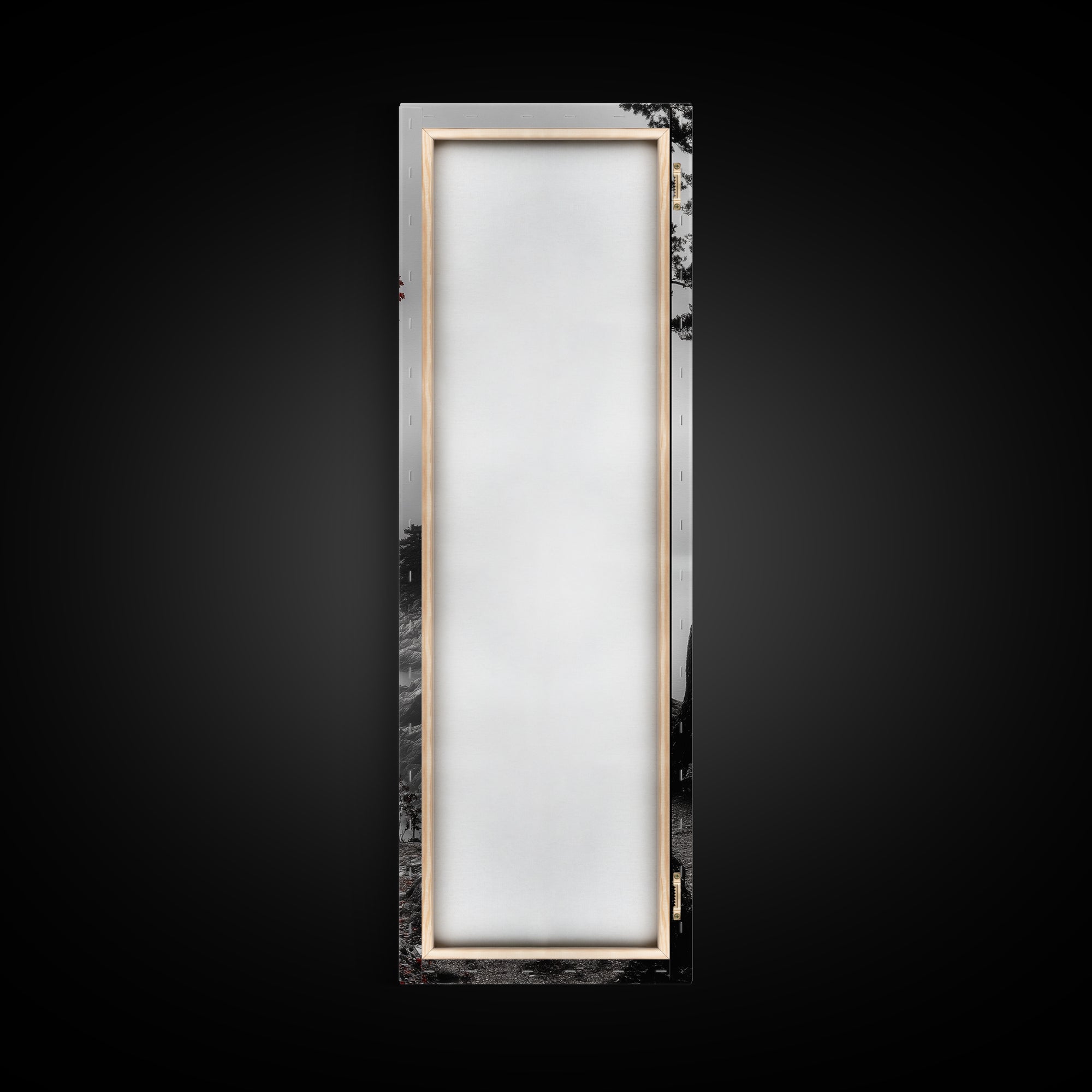 Curved Tree, Foggy Coastline, Red Leaves, Moody Nature Canvas Print, Autumn Landscape, Bedroom Wall Art, Minimalist Earthy Decor