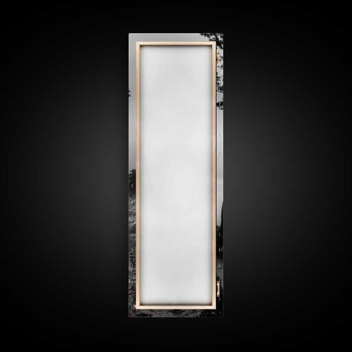 Curved Tree, Foggy Coastline, Red Leaves, Moody Nature Canvas Print, Autumn Landscape, Bedroom Wall Art, Minimalist Earthy Decor