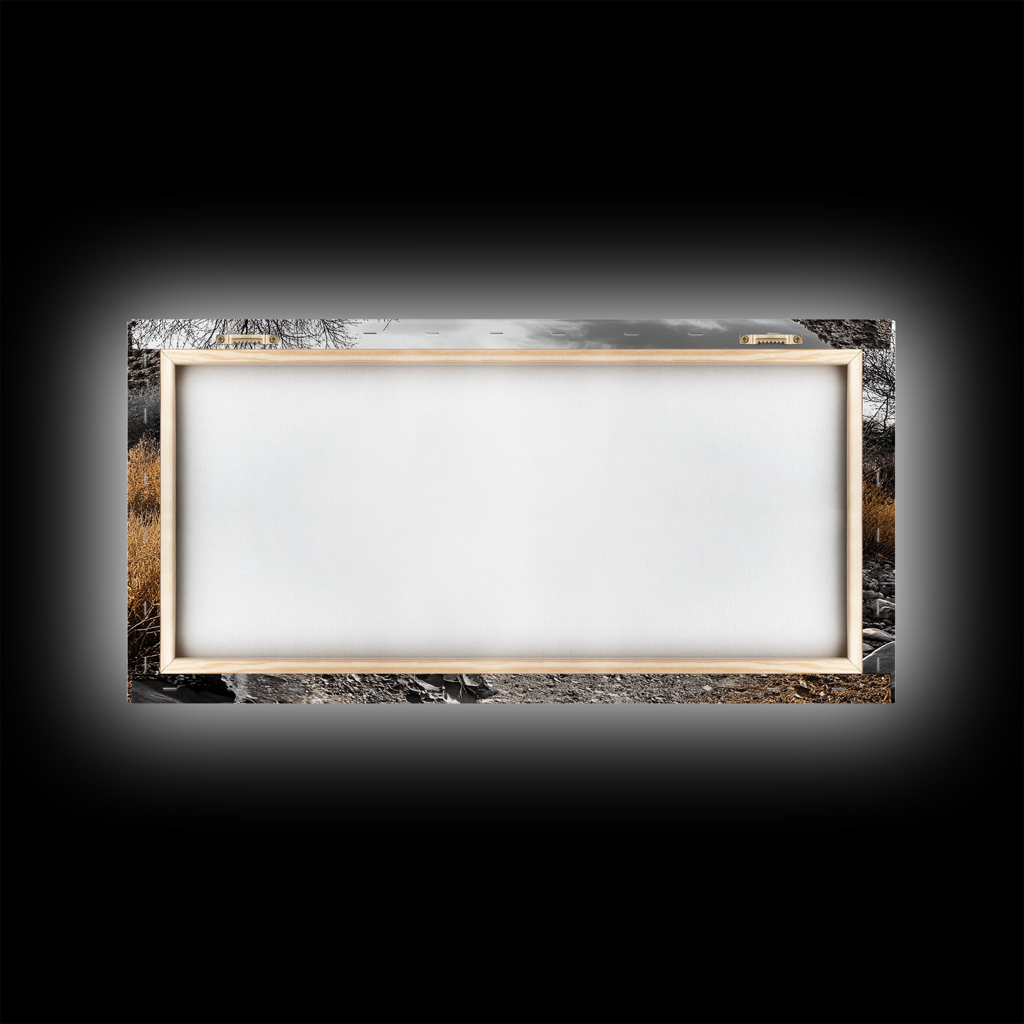 Autumn Path, Golden Bushes, Seasonal Stream, Fall Foliage, Framed Canvas Print, Cozy Entryway Decor, Rustic Wall Art, Nature Inspired