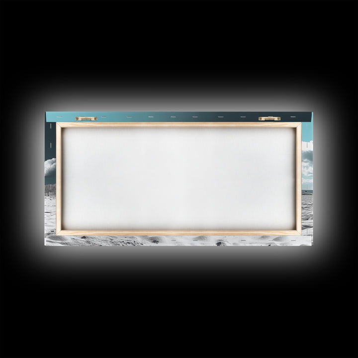 Beach Volleyball, Summer Sport, Minimalist Beach Scene, Sky Art, Framed Canvas Print, Game Room Wall Art, Coastal Modern Decor