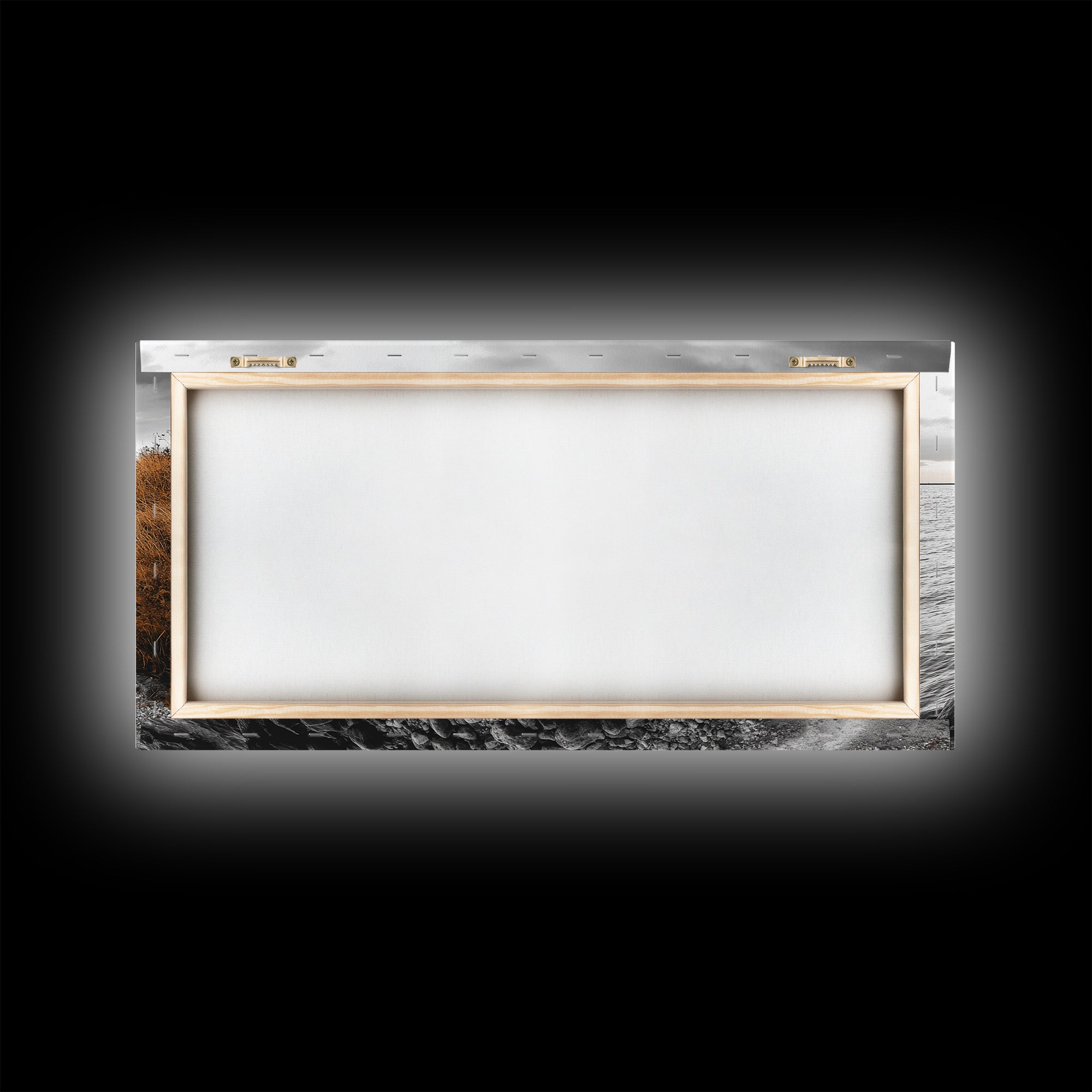 Coastal Path, Stormy Shore, Serene View, Monochrome Mood, Framed Canvas Print, Beach Wall Art, Peaceful Nature, Seaside Photography Decor