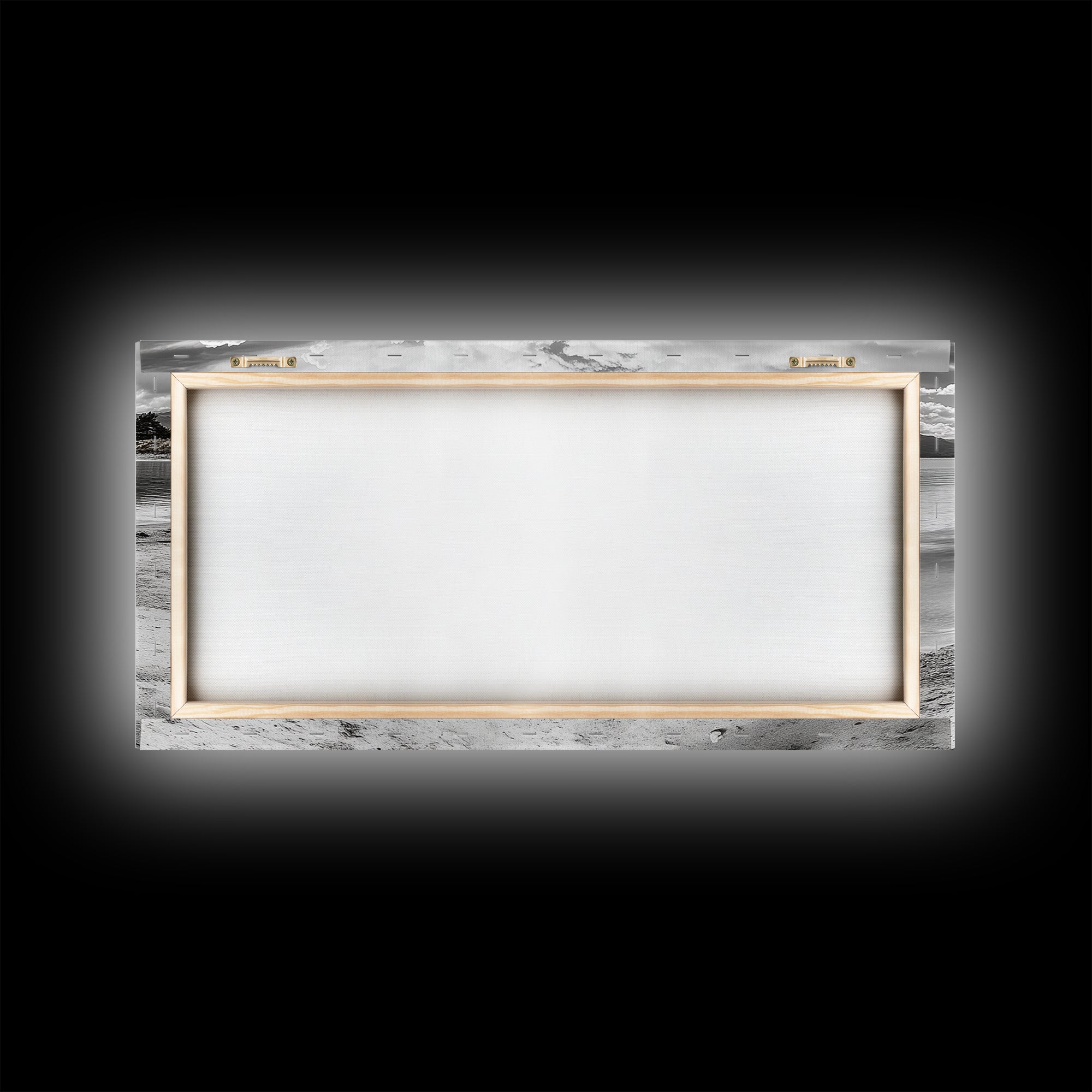 Beached Boat, Calm Waters, Cloudy Horizon, Serene Coastline, Framed Canvas Print, Coastal Wall Art, Minimalist Home Decor, Beach House