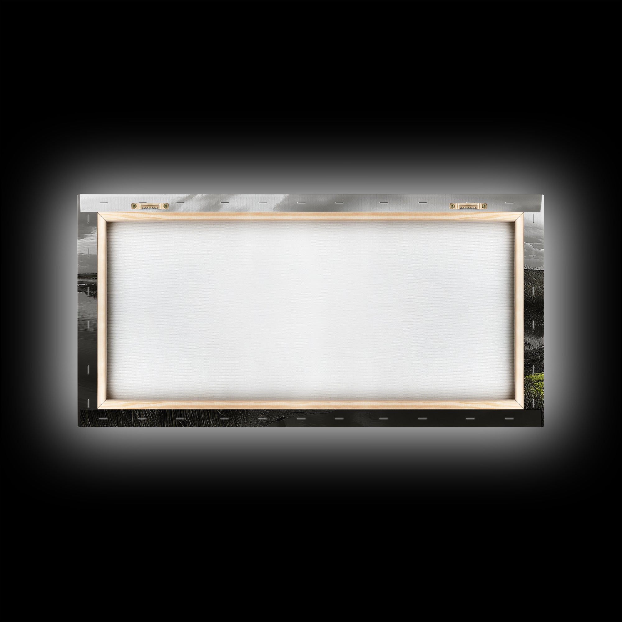 Coastal Marsh, Minimalist Nature, Black and White Art, Modern Decor, Framed Canvas Print, Bathroom Wall Art, Yellow Accents, Serene Mood