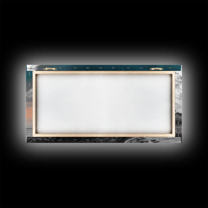 Beach House, Coastal Sunset, Ocean View, Framed Canvas Print, Modern Coastal Decor, Living Room Art, Ocean Sky Photography