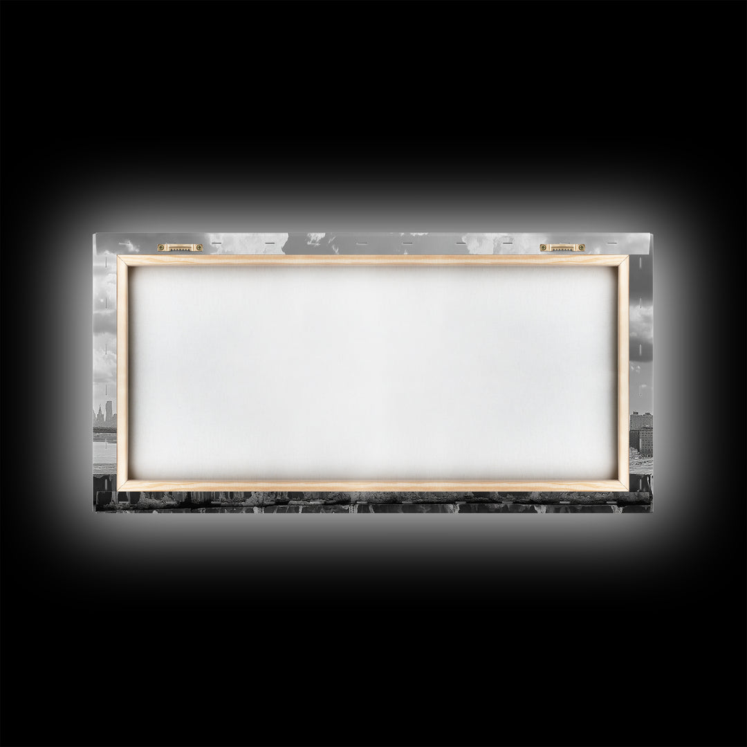 Rooftop View, Urban Woman, Brooklyn Bridge, Reflective Mood, Framed Canvas Print, Modern City Wall Art, Inspirational Office Decor