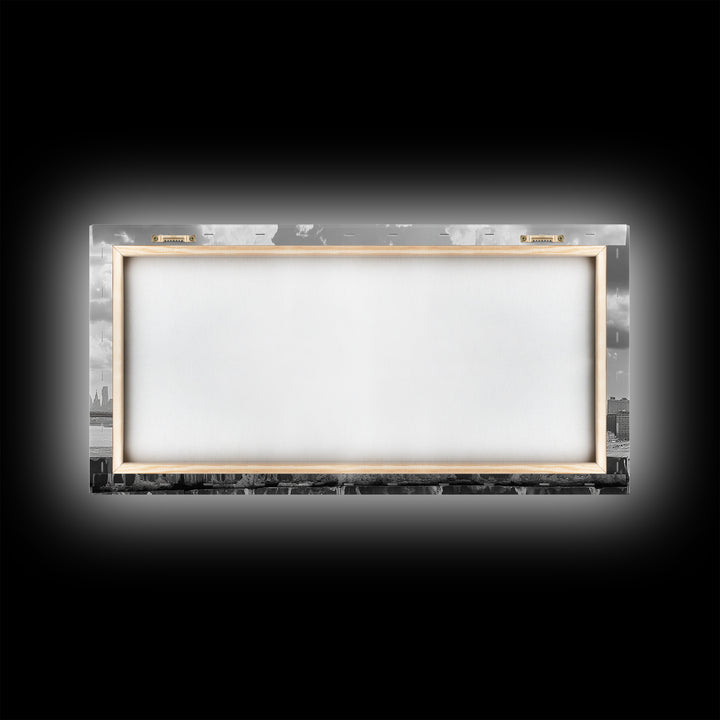 Rooftop View, Urban Woman, Brooklyn Bridge, Reflective Mood, Framed Canvas Print, Modern City Wall Art, Inspirational Office Decor