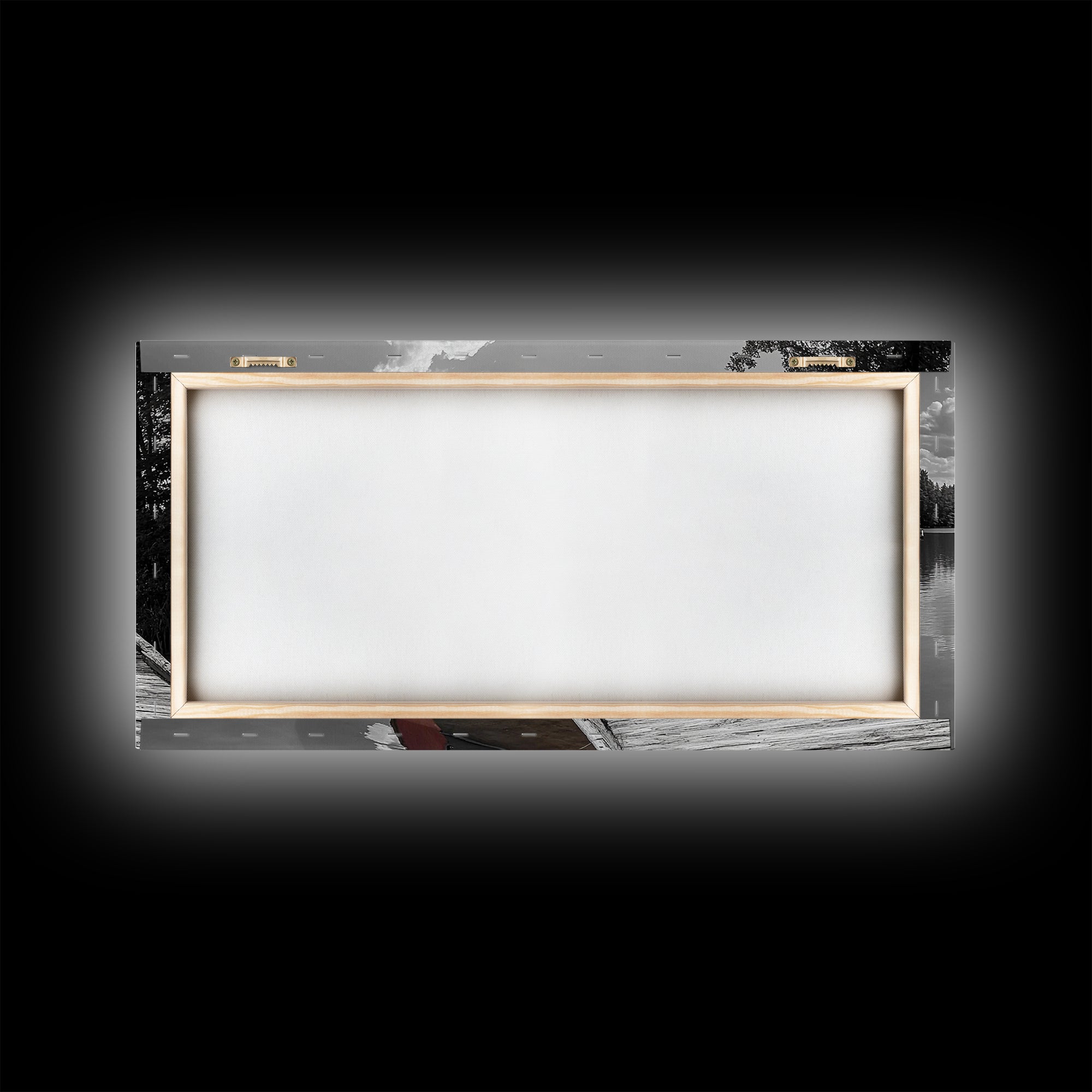 Rustic Boathouse, Red Canoe, Lake Reflection, Tranquil Nature, Framed Canvas Print, Cabin Wall Art, Autumn Lake House Decor