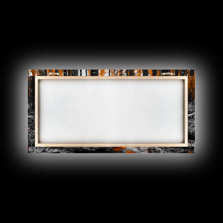 Autumn Forest Floor, Orange Leaves, Fall Nature Scene, Canvas Print, Rustic Wall Art, Cabin Decor, Moody Landscape Framed Canvas Print